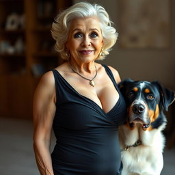 A captivating 75-year-old woman radiating allure, wearing sexy clothing that accentuates her generous cleavage