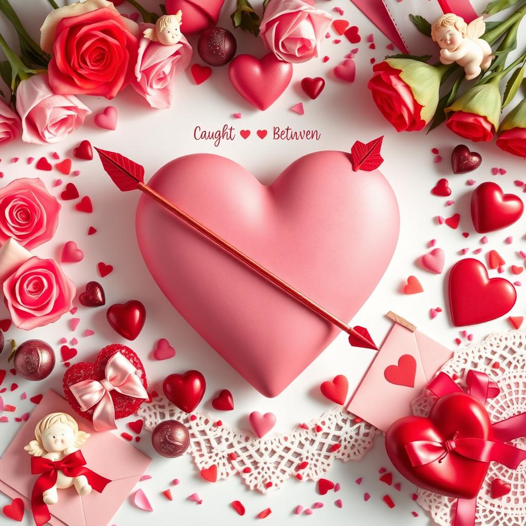 A romantic Valentine's Day theme featuring a large heart at the center, with two arrows crossing to form the point of the heart