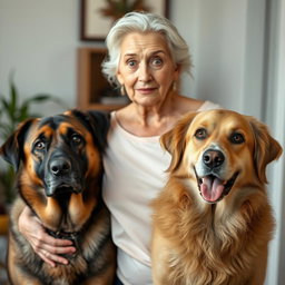 A beautiful 75-year-old woman with a surprised expression, standing confidently and facing the camera directly