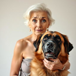 A stunning 75-year-old woman with an expression of surprise, standing confidently and facing the camera directly