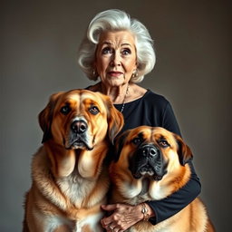 A stunning 75-year-old woman with an expression of surprise, standing confidently and facing the camera directly