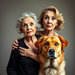 A beautiful 75-year-old woman with a surprised expression, standing confidently and facing the camera directly