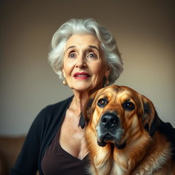 A beautiful 75-year-old woman with a surprised expression, standing confidently and facing the camera directly
