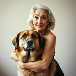 A beautiful 75-year-old woman with a surprised expression, standing confidently and facing the camera directly