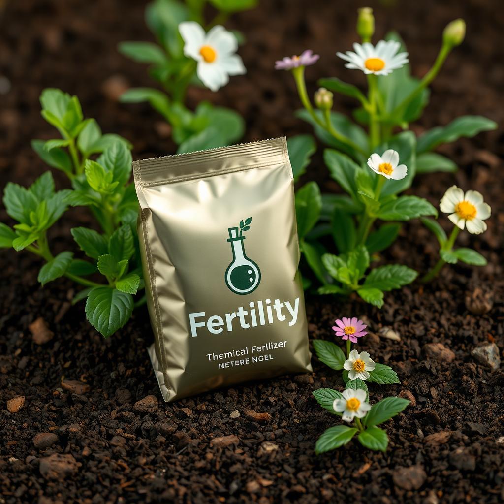 A realistic depiction of a chemical fertilizer product named 'Fertility'