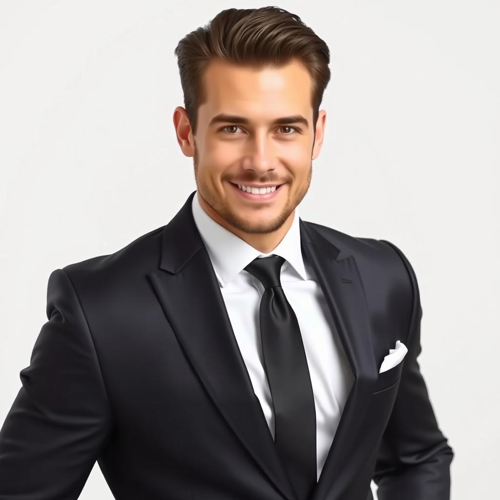 A stylish man wearing a sharp, tailored suit, exuding confidence and sophistication