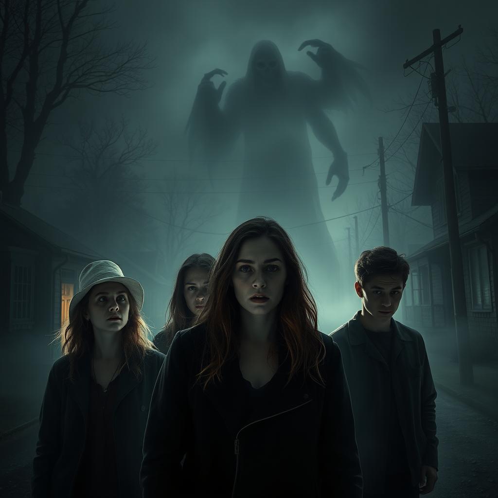 A dramatic scene depicting a small, isolated town shrouded in mystery and intrigue, reflecting a series of mysterious disappearances