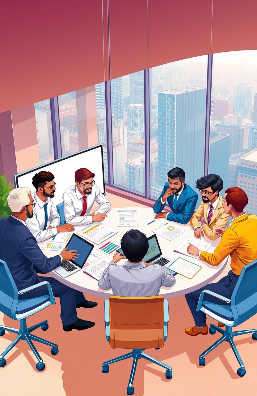 An intricately designed digital illustration showcasing the concept of working capital in a corporate context