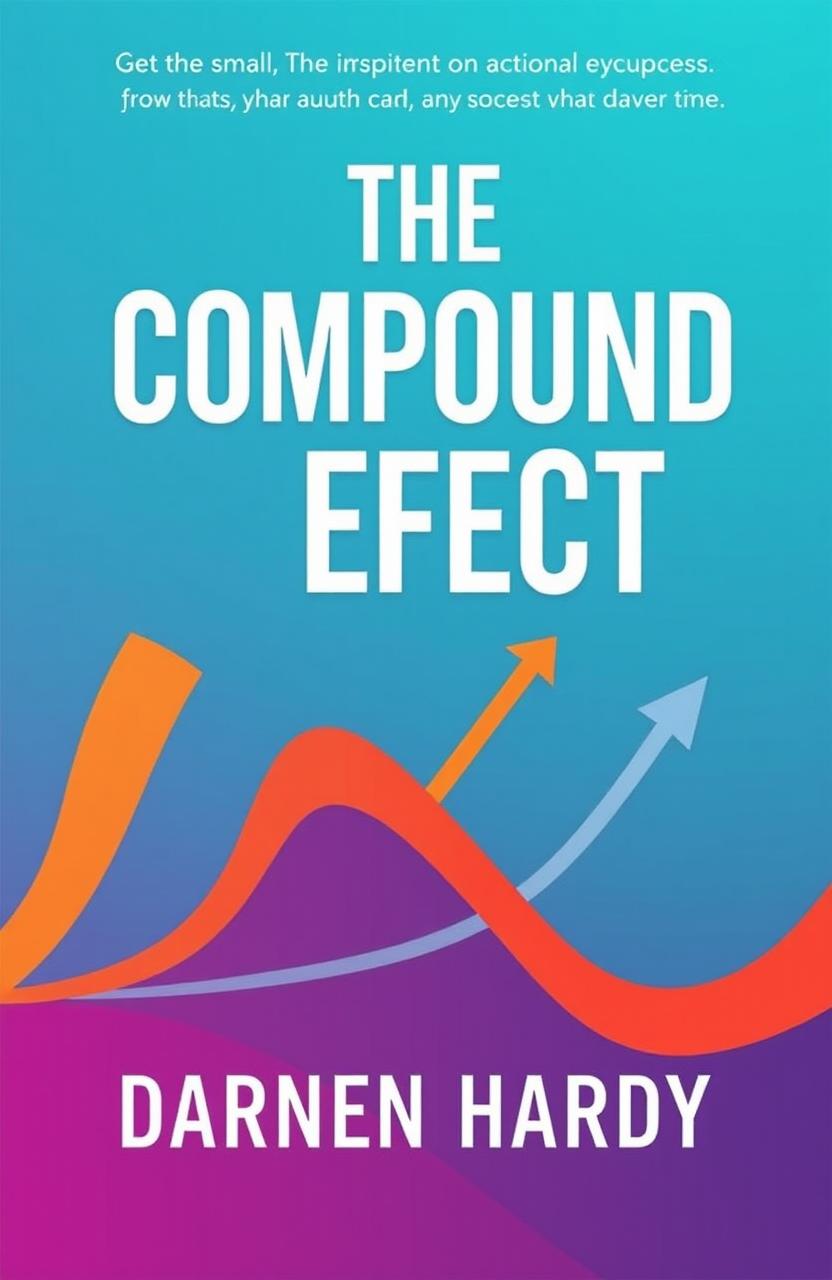 A visually striking book cover for 'The Compound Effect' by Darren Hardy, featuring a bold, vibrant color palette with a modern and clean design