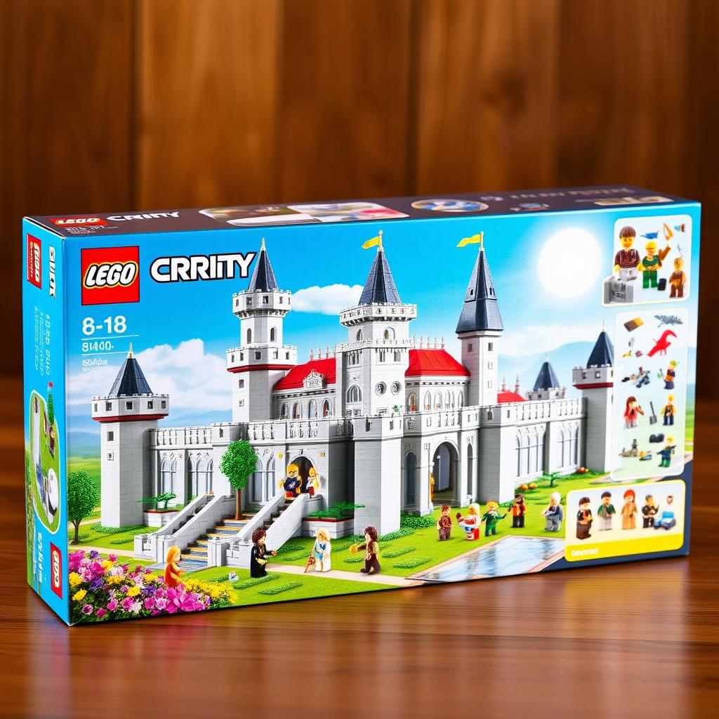 A captivating LEGO box set featuring the Europa City Castle, showcasing a stunning architectural design that embodies a blend of modern and fantasy elements