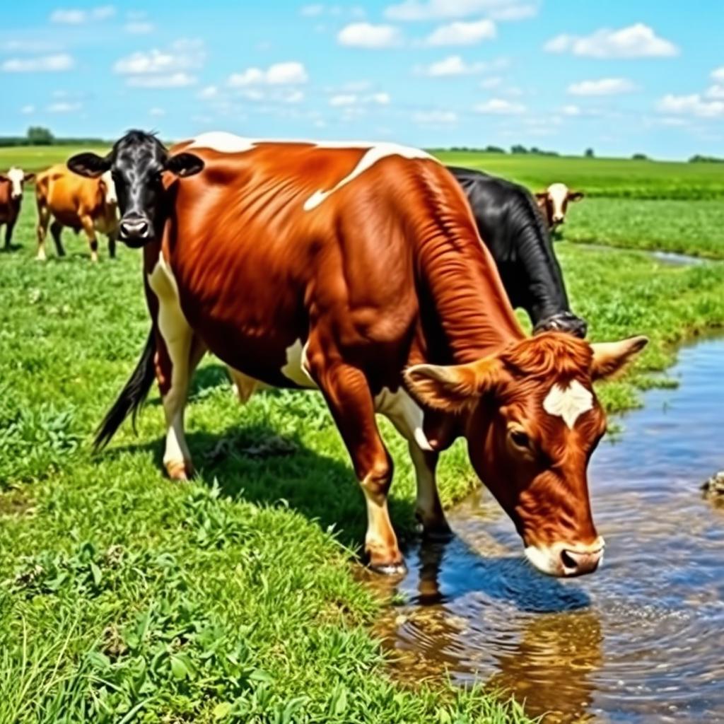 A pastoral scene showcasing a herd of cattle in a lush green field