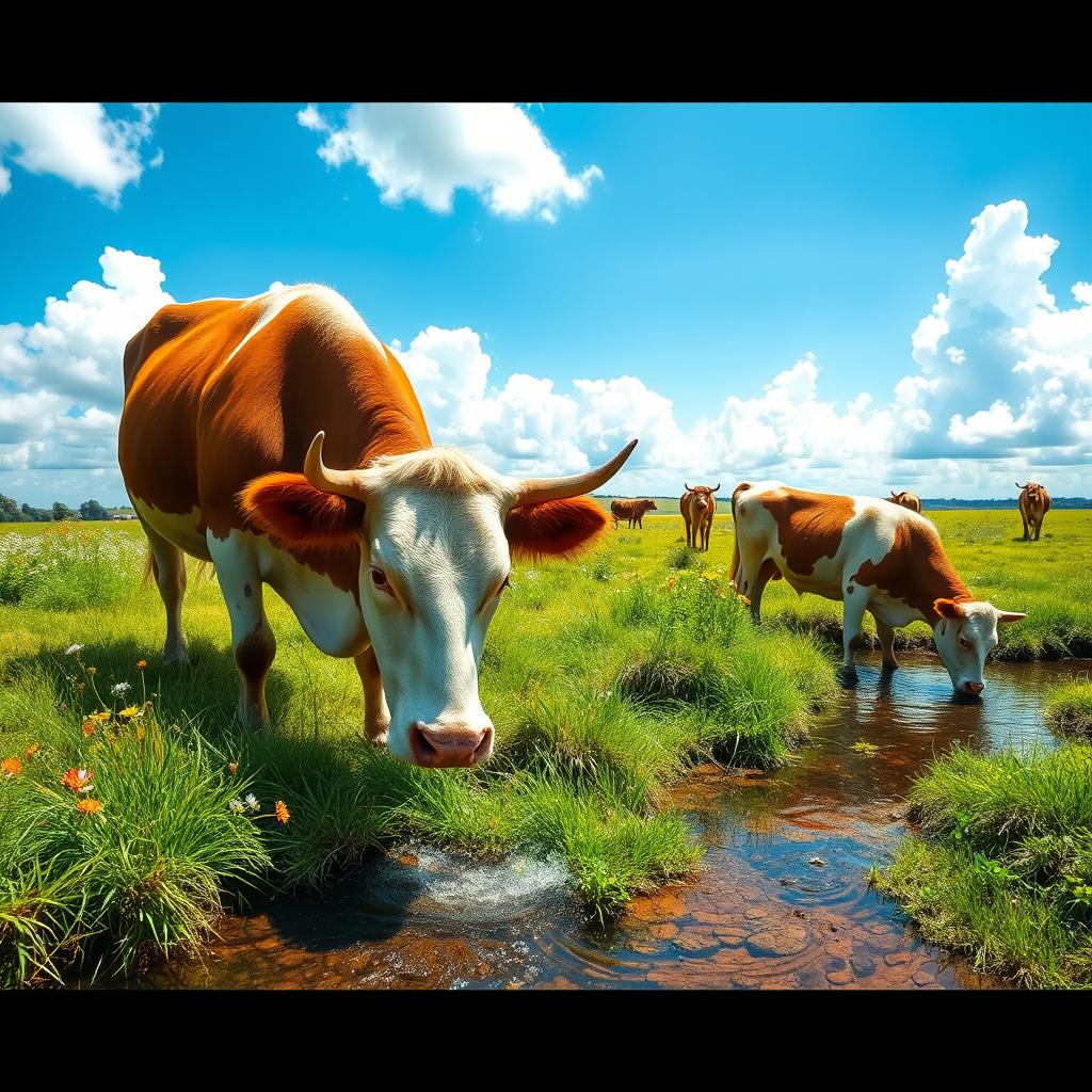 Breathtaking Pastoral Bliss: Cattle in a Lush Green Pasture