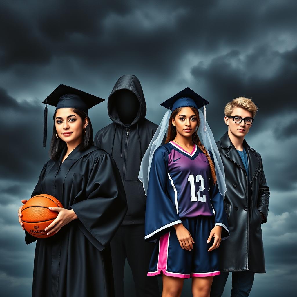 A novel cover showcasing four distinct characters