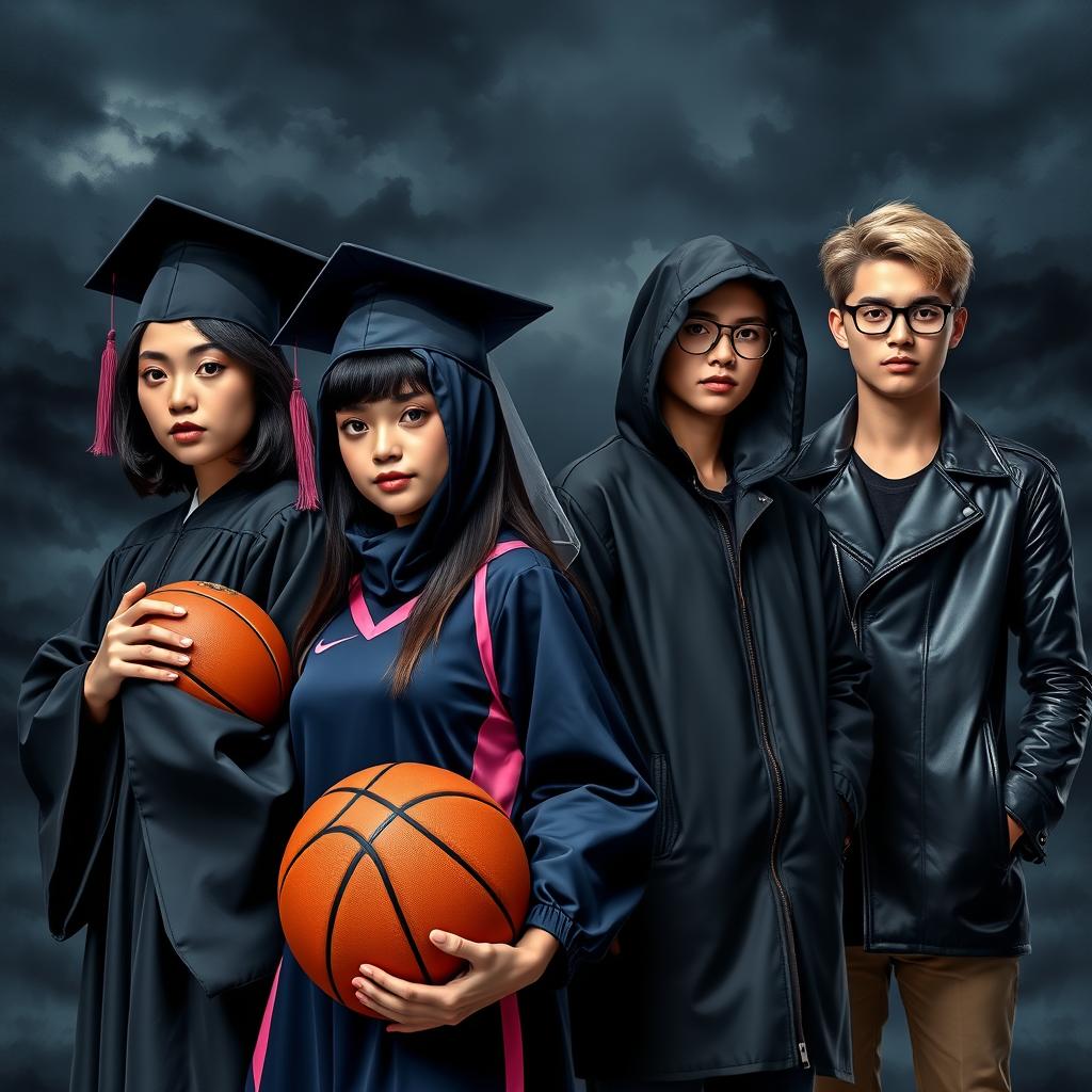 A novel cover art depicting four vibrant characters