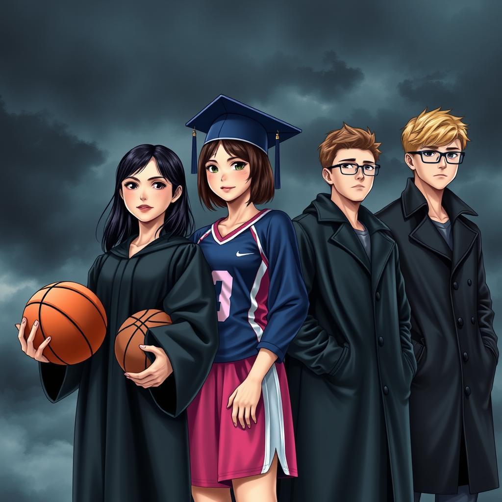 A captivating novel cover illustrating four distinct characters
