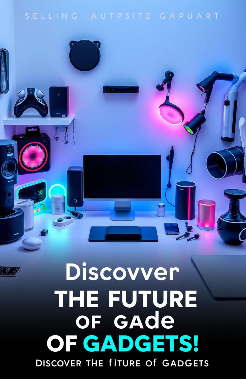 A vibrant and eye-catching cover photo for a Facebook page dedicated to selling amazing gadgets