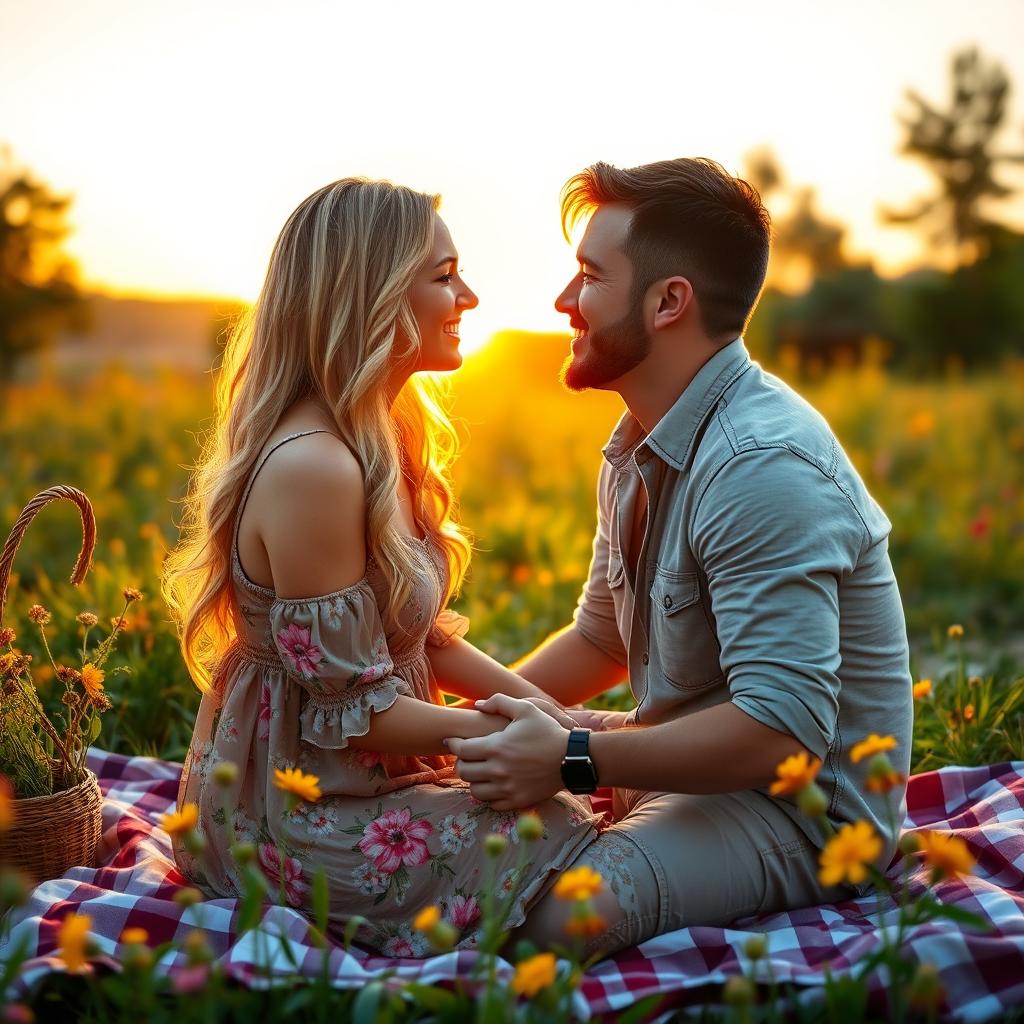 Romantic Sunset Moments: Couple in Love Amidst Nature