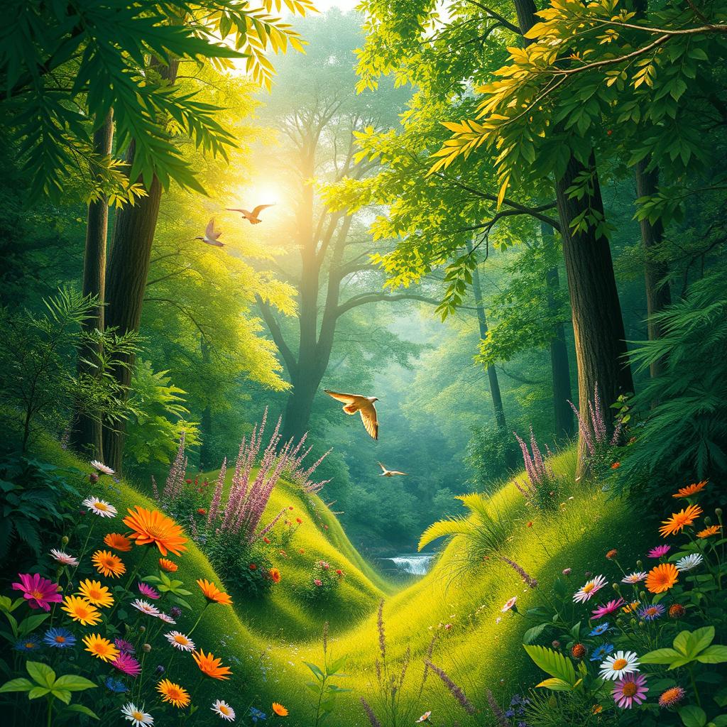 A beautifully lush, green background with a dreamy atmosphere