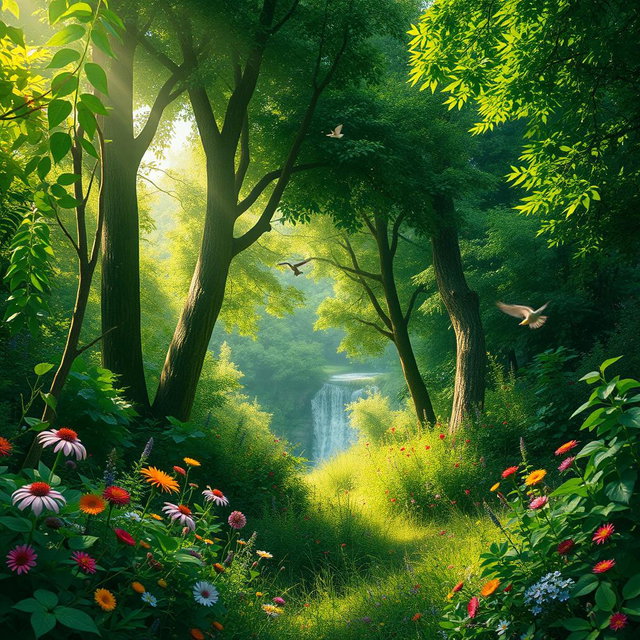 A beautifully lush, green background with a dreamy atmosphere