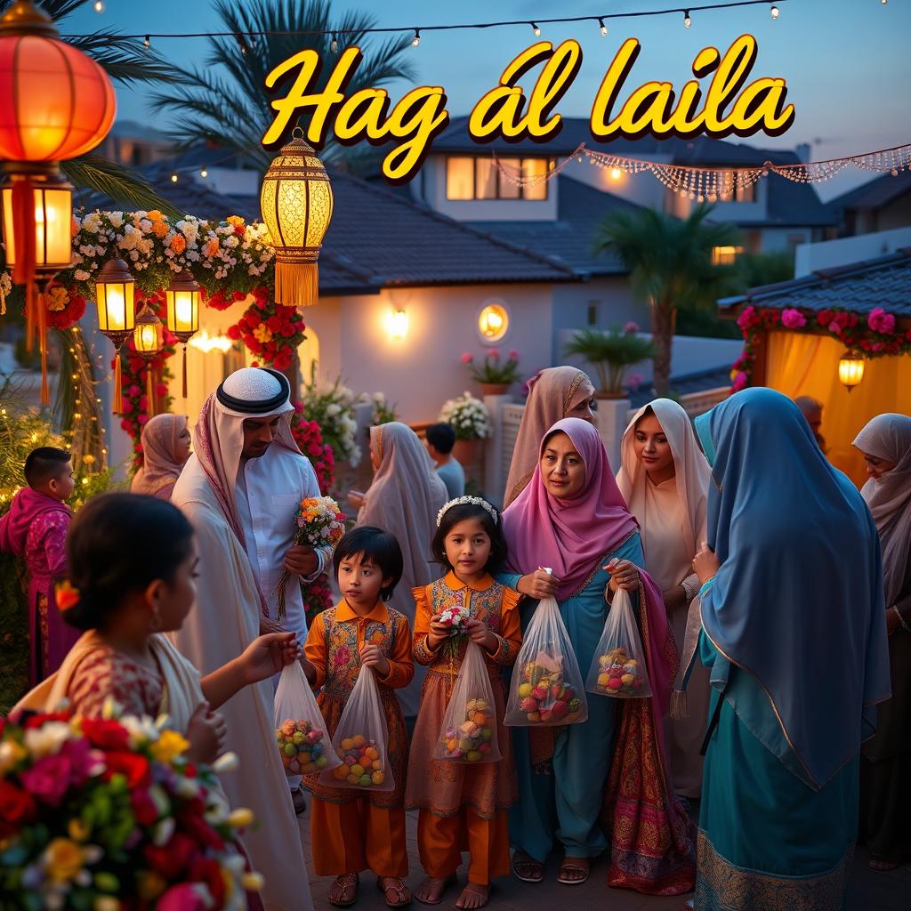 A vibrant celebration of Hag Al Laila, showcasing traditional elements often associated with this festive occasion in the Emirates