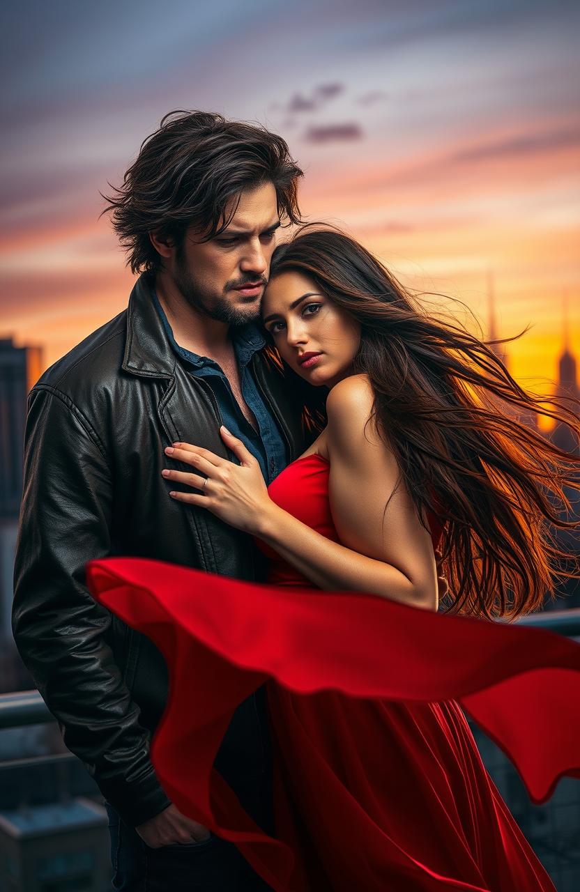 A dramatic and passionate scene depicting a man and a woman who embody a 'hate to lover' transformation