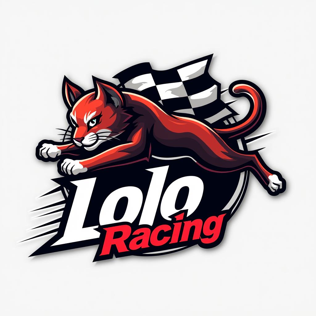 A logo design for 'Lolo Racing' that combines elements of car racing with a cat theme