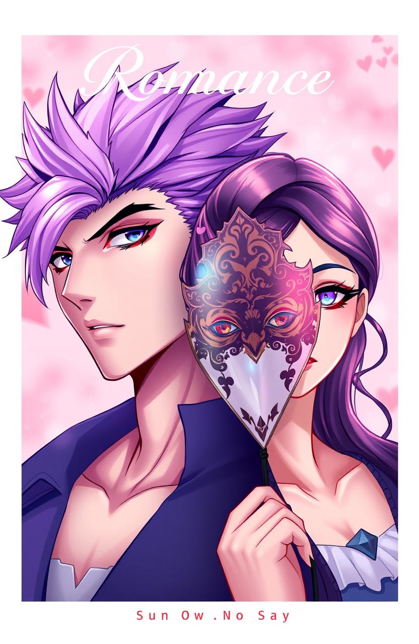 A captivating romance novel cover featuring a modern 2D anime style
