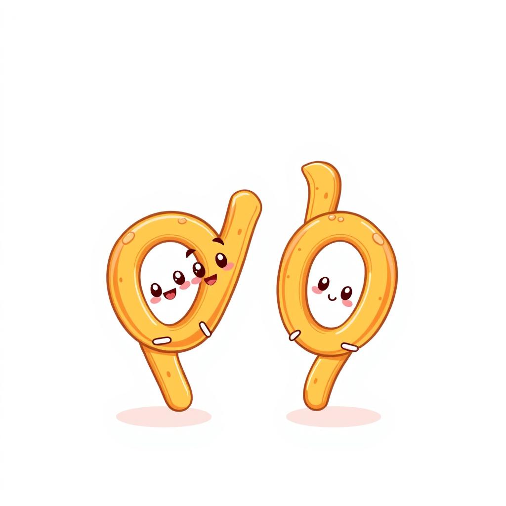 A whimsical cartoon illustration of churros shaped like the letter 'e'