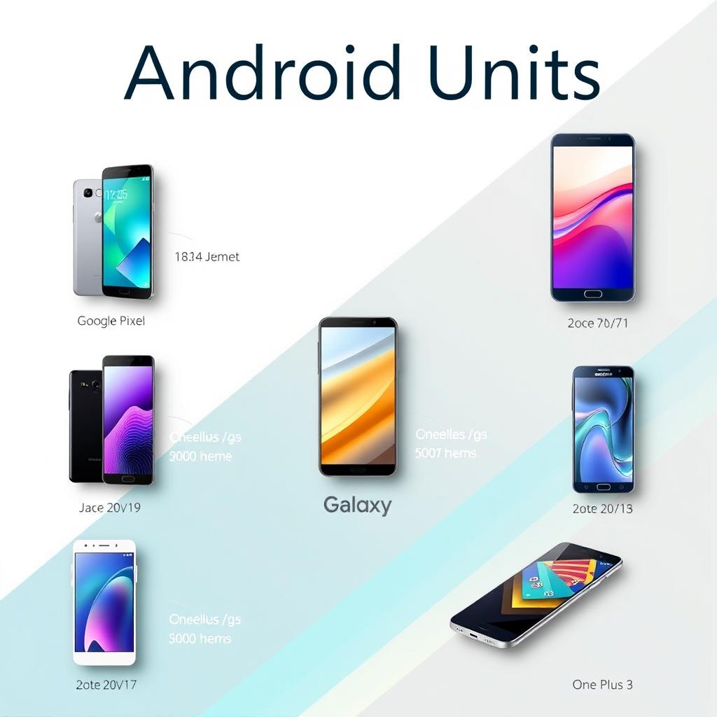 An informative graphic showcasing various Android units (smartphones), each with the model name and its date of publication