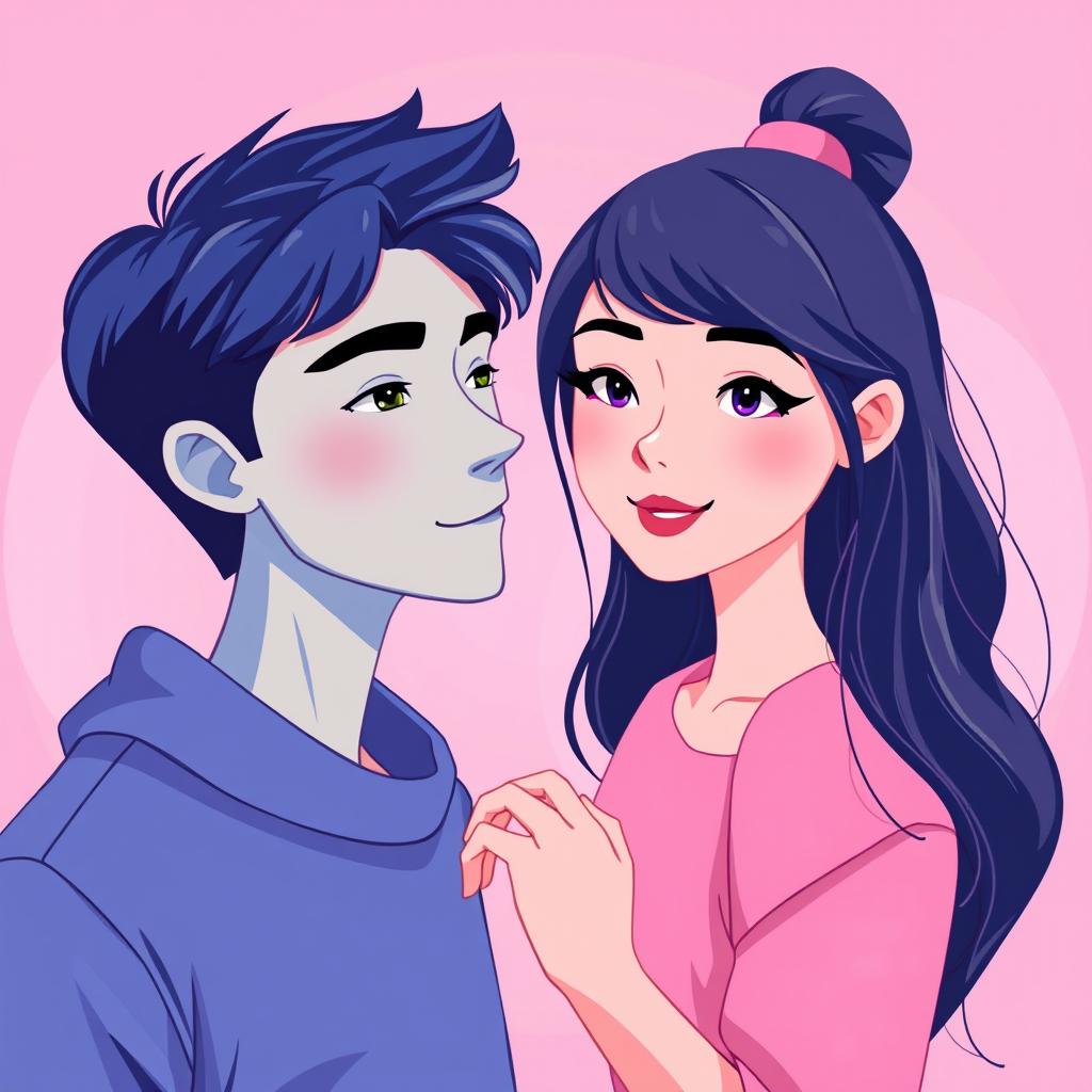 A romantic cover design featuring two modern 2D flat characters