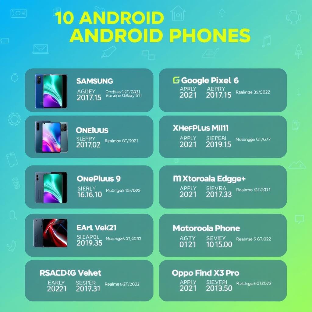 A visually appealing infographic showcasing 10 Android phone units