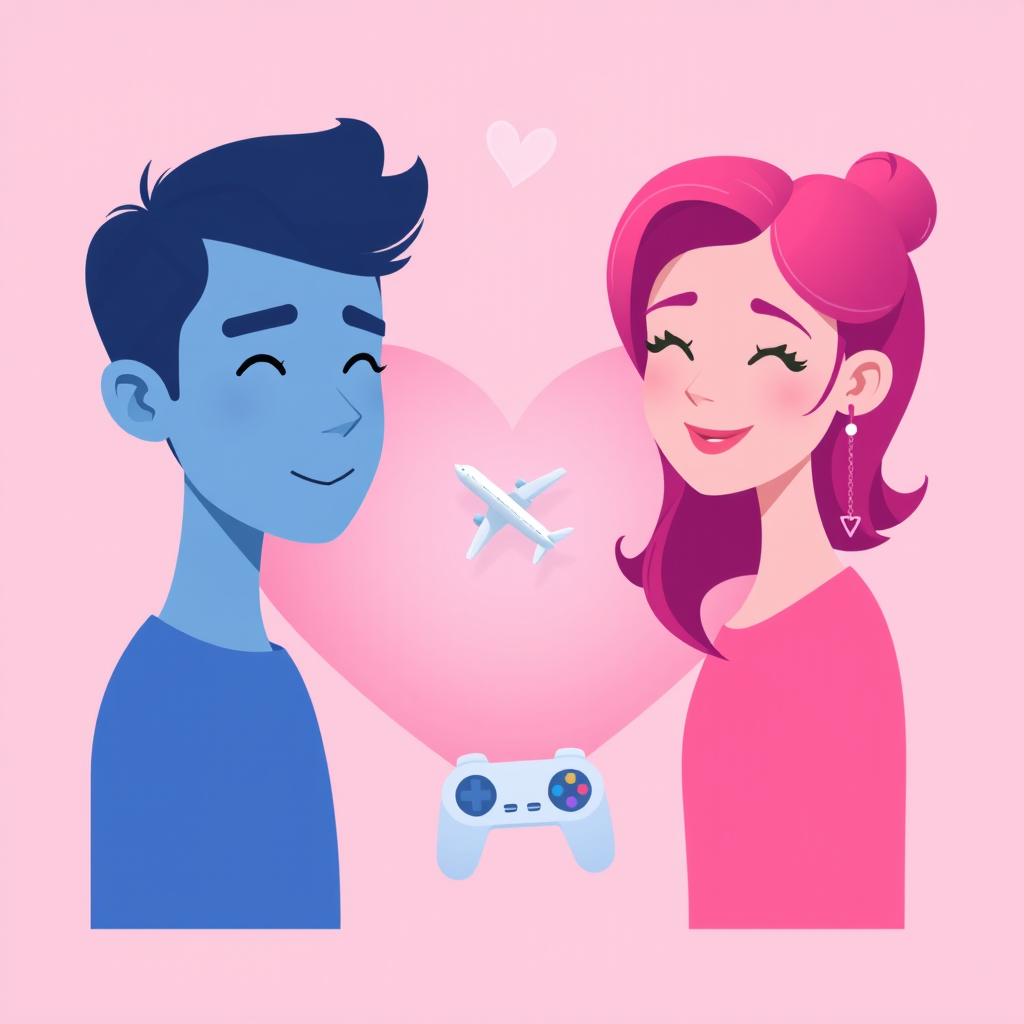 A romantic cover design featuring two modern 2D flat characters