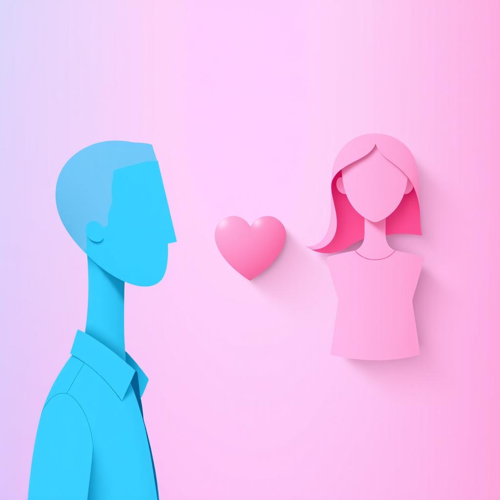 A modern 2D flat style illustration featuring a male figure in full light blue color, positioned on the left side of the image