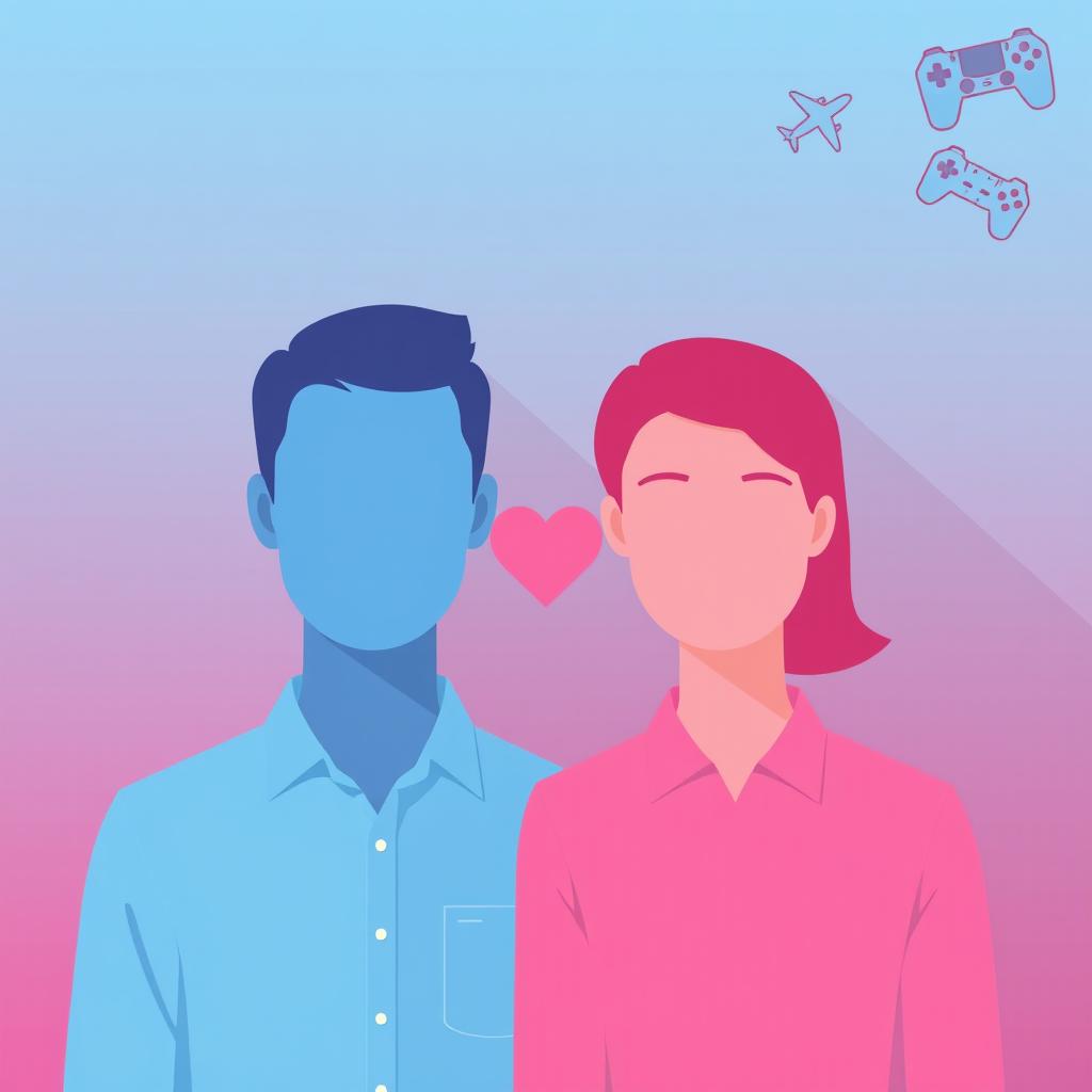 A 2D flat design cover featuring a modern man in full light blue color with no face, positioned on the left side, wearing a shirt