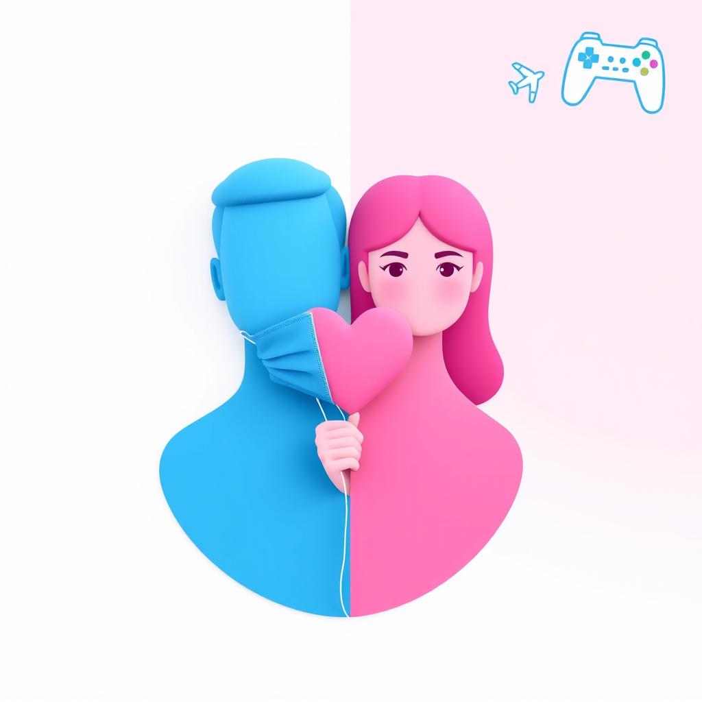 A 2D flat design cover featuring a modern man in full light blue color with no face, wearing no shirt, positioned on the left side, just a plain color