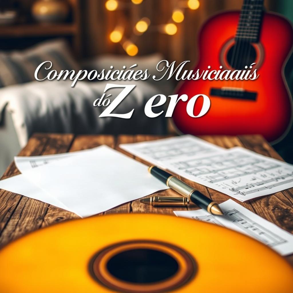 A vibrant book cover design titled 'Composições Musicais do Zero'