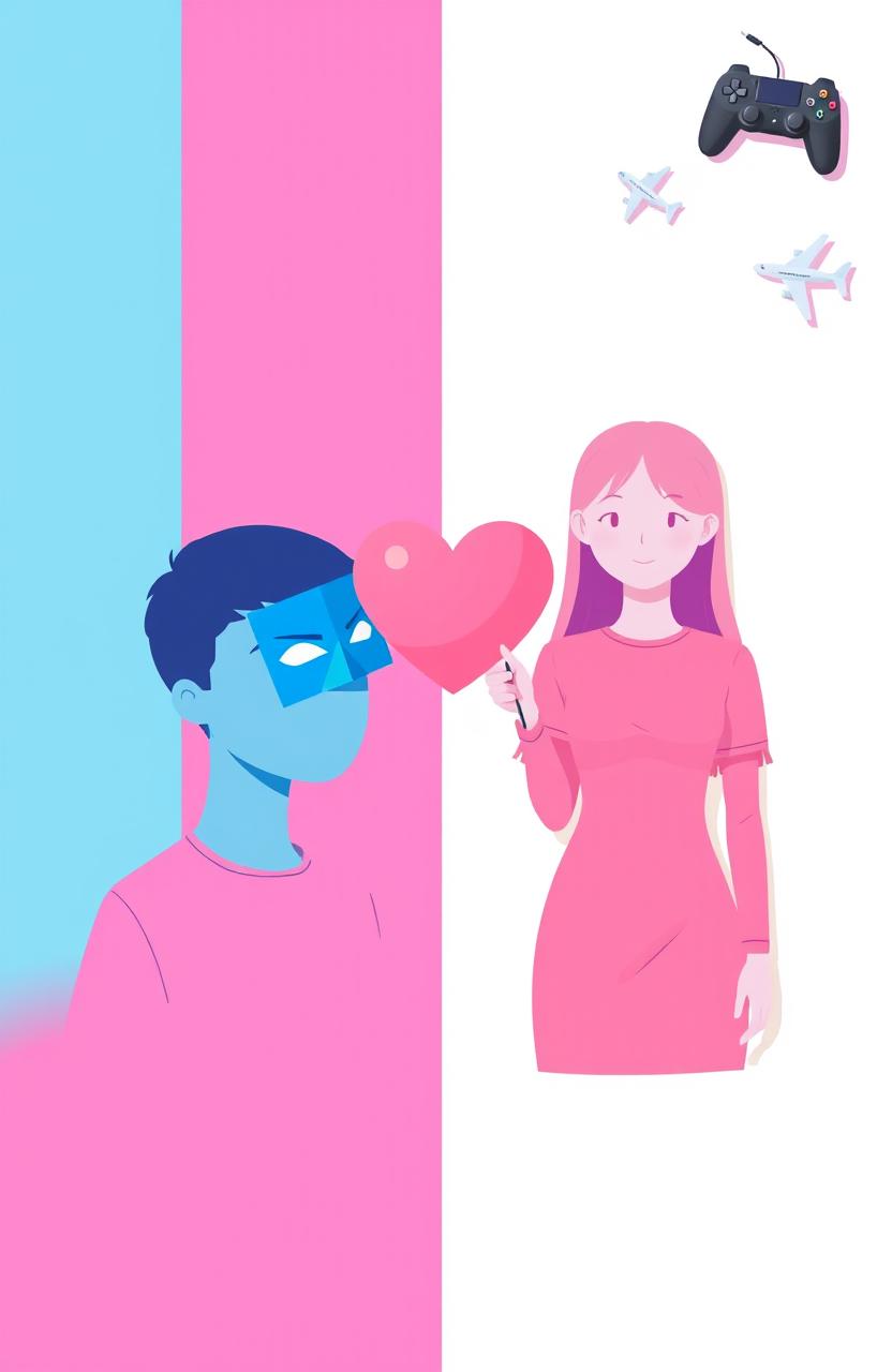 A 2D flat style illustration featuring a modern teen boy on the left side, depicted in full light blue color with no facial features and no shirt, just a plain color