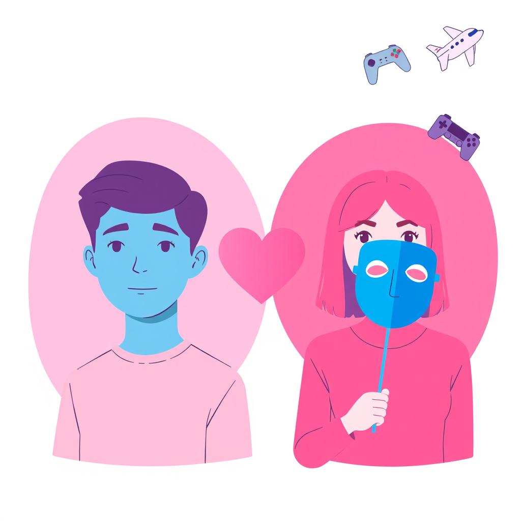 A flat 2D style illustration featuring a modern teen boy on the left side, fully depicted in light blue color with no face and shirt, just a plain color with a smooth outline