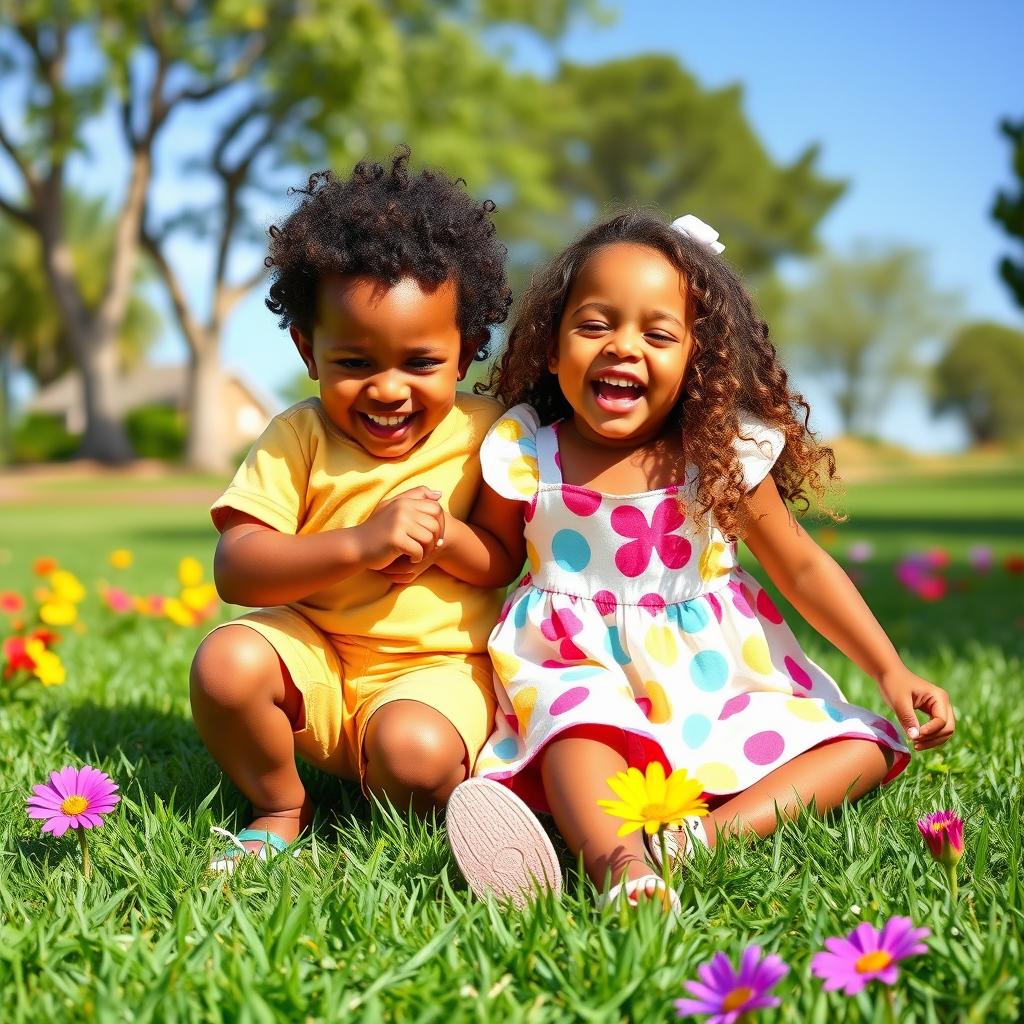 A charming scene featuring a set of adorable 3-year-old twins