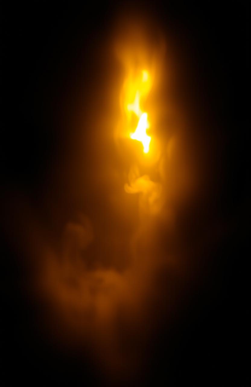 A mystical scene depicting a glowing light breaking through a dense darkness, illuminating the surroundings with a warm, golden hue