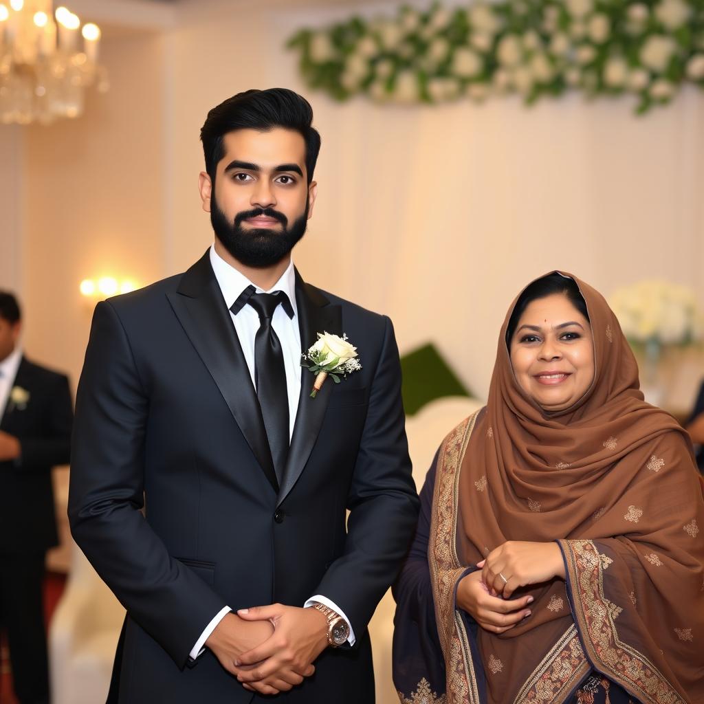 A handsome Iranian groom standing confidently at 6