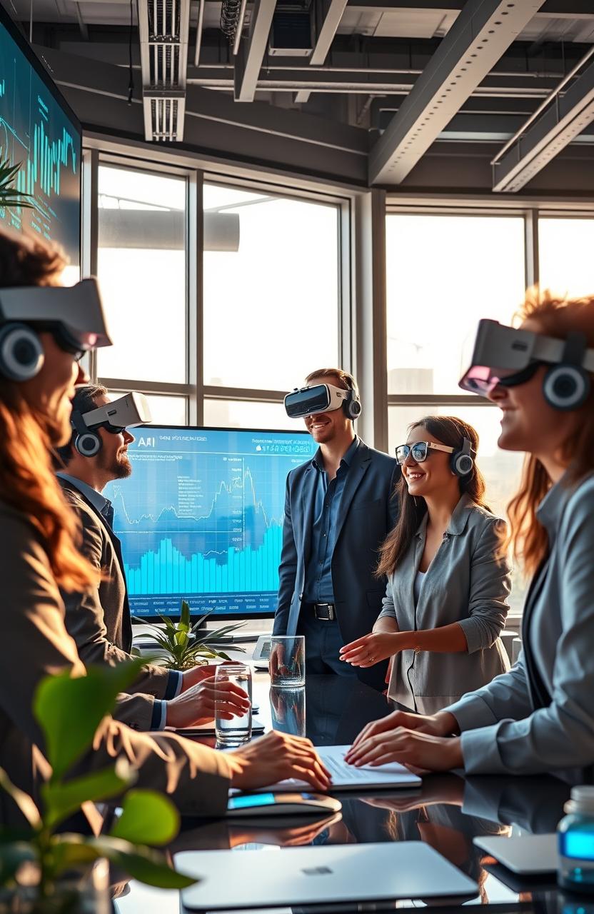 A futuristic scene depicting the concept of wealth and prosperity enabled by artificial intelligence in the 21st century