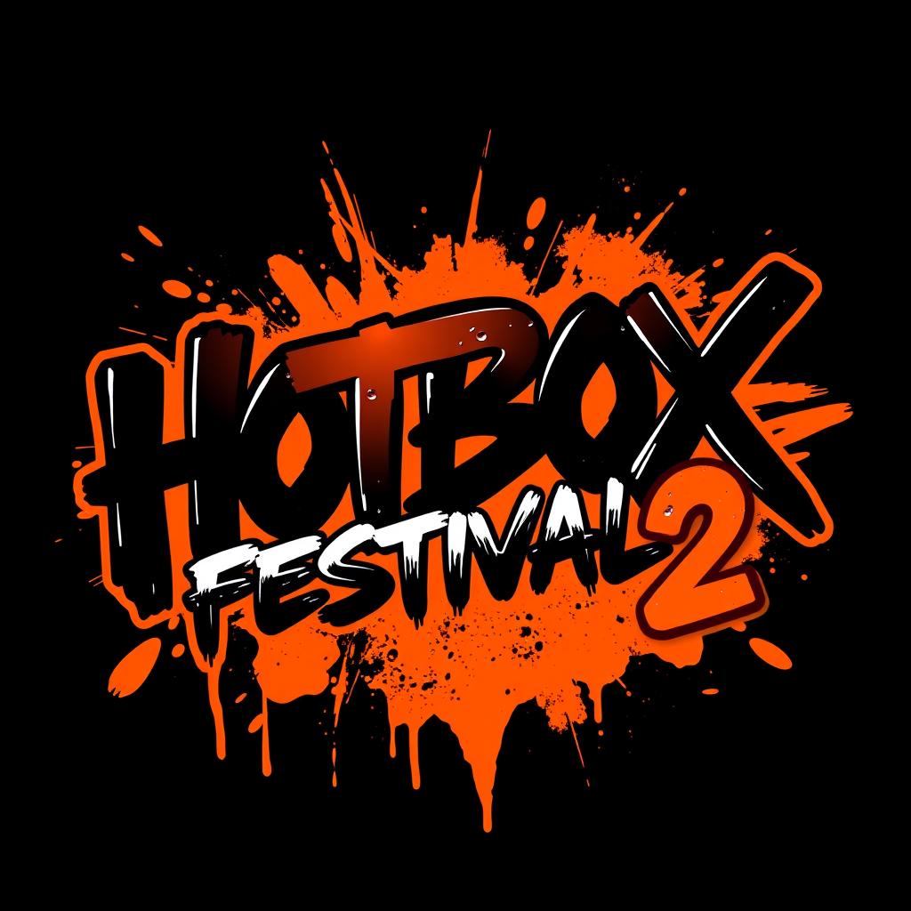 A graffiti-style logo for 'HOTBOX FESTIVAL 2', featuring vibrant black and orange colors