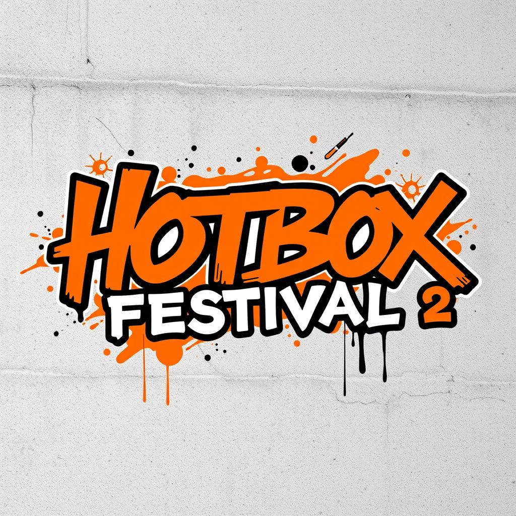 A graffiti-style logo featuring the words 'HOTBOX FESTIVAL 2' prominently displayed in bold black and orange colors