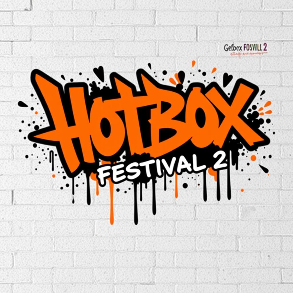 A vibrant graffiti logo artistically depicting the letters 'HOTBOX FESTIVAL 2' in a dynamic style, using a bold combination of black and orange colors