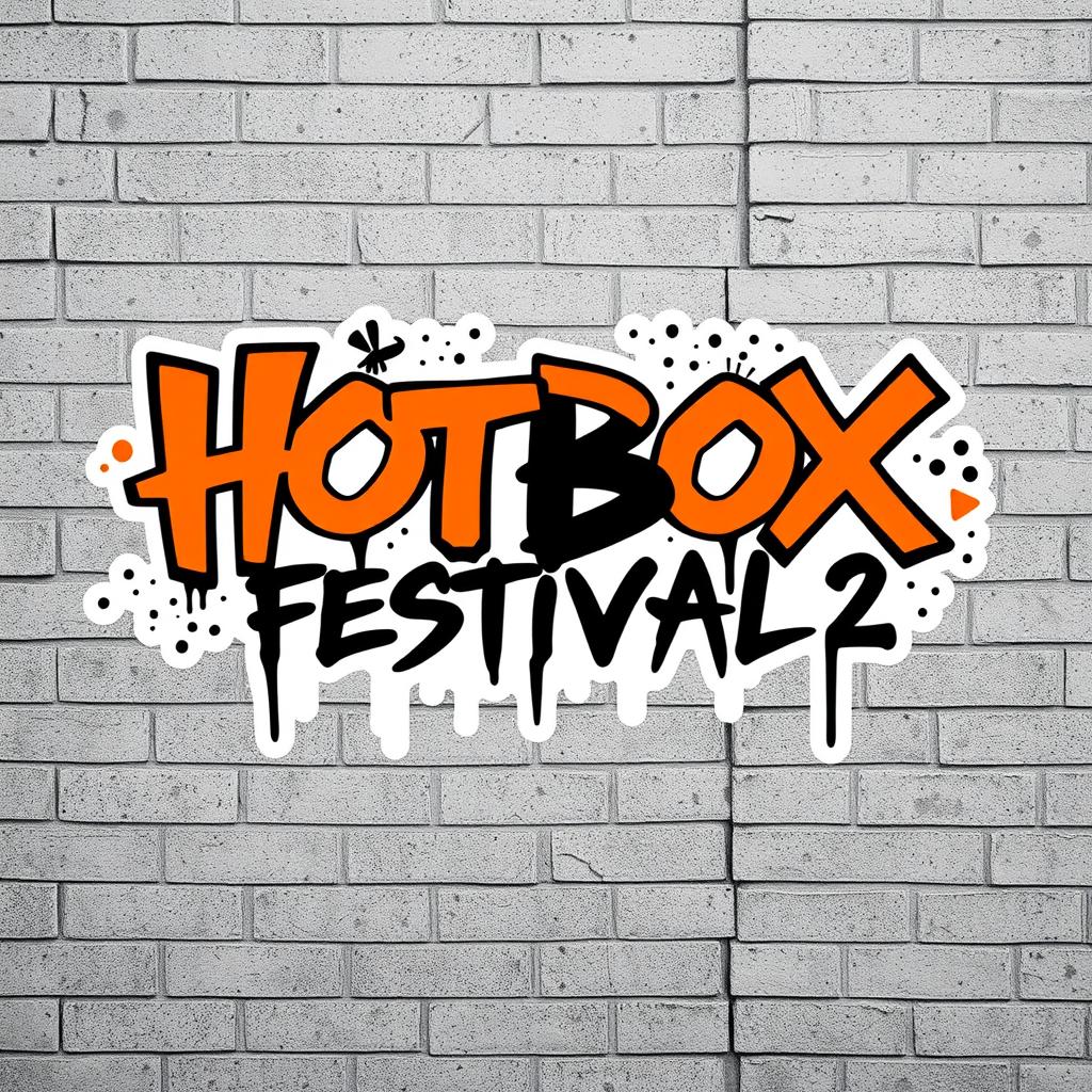 A vibrant graffiti logo featuring the text 'HOTBOX FESTIVAL 2' in an eye-catching design, prominently using black and orange colors