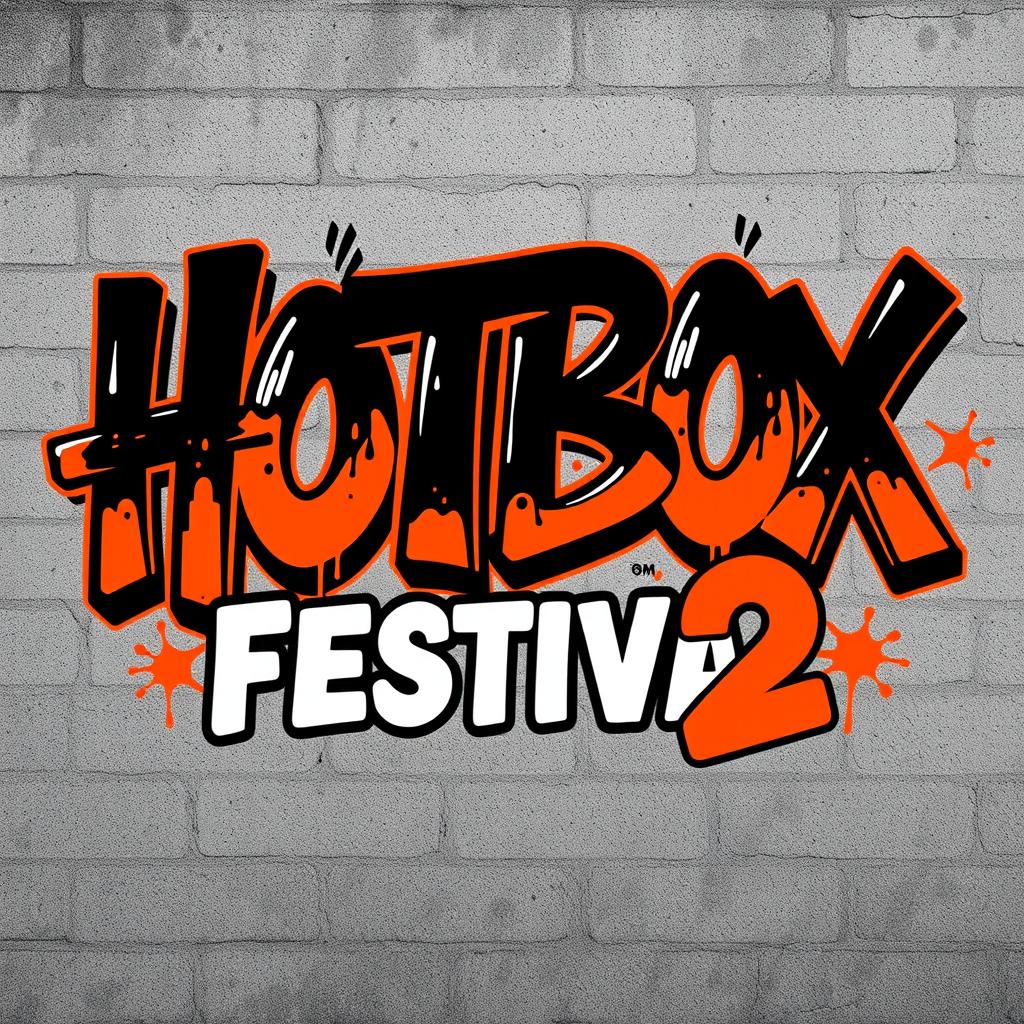 A creative graffiti logo that prominently displays 'HOTBOX FESTIVAL 2' in a bold and energetic style