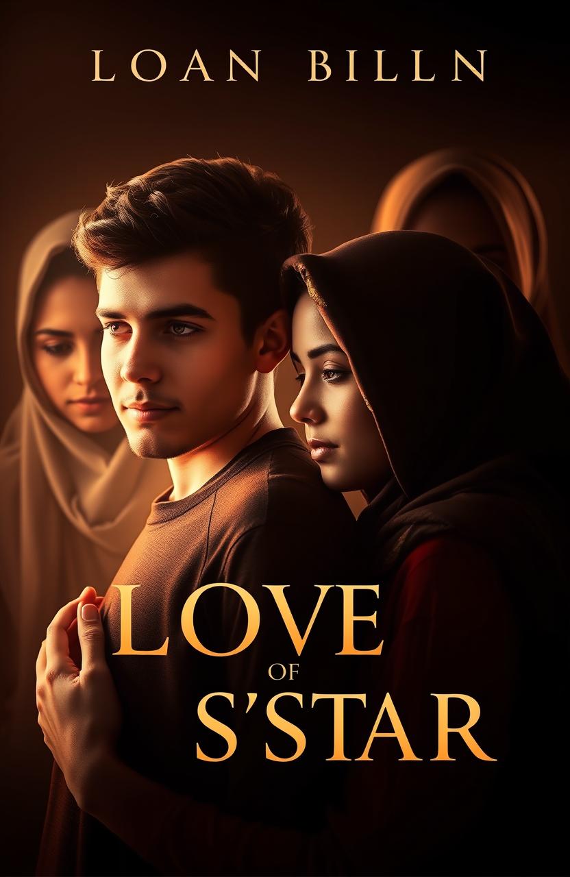 A captivating book cover featuring a young man and woman in their 20s at the center, bathed in soft, warm light that enhances their deep, emotional expressions of love and longing