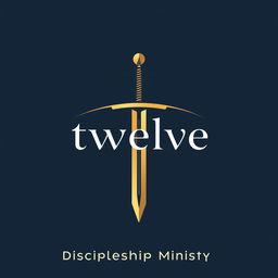 A logo design for a Discipleship Ministry featuring the word 'twelve' in lowercase letters elegantly arching across the top of a stylized sword