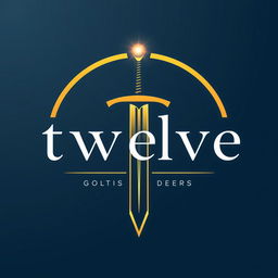 A logo design for a Discipleship Ministry featuring the word 'twelve' in lowercase letters elegantly arching across the top of a stylized sword